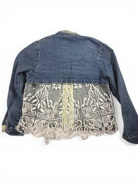 Sea New York denim jacket lace panel blue size 2 cropped embroidered